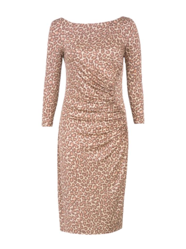 Lk Bennett Silk Wilder Leopard Animal Print Ruched Dress Rose 12